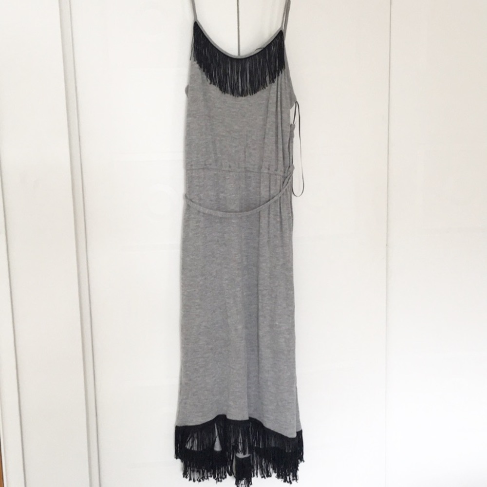 Kensie brand gray dress with black fringe. Medium